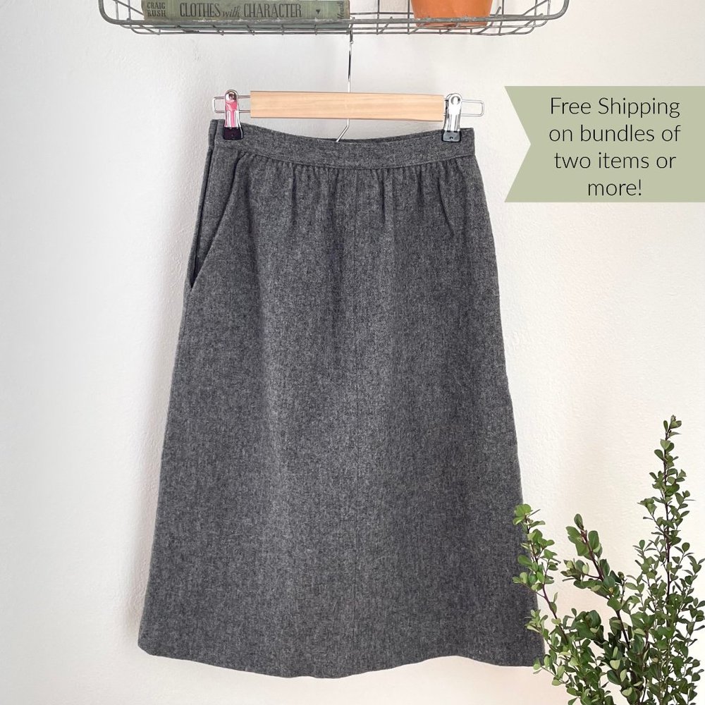 Vintage Midi Skirt Gray Wool Sz XS